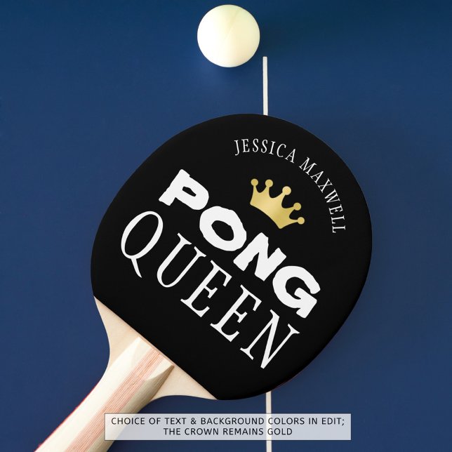 Raquete De Ping Pong PING PONG RAINHA Personalizada - Preto Editável (Criador carregado)