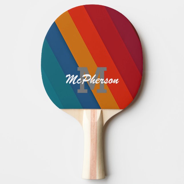 Raquete De Ping Pong Ping Pong Vivid Stripes com monograma e nome (Frente)