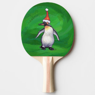 Raquete De Ping Pong Pinguim bonito em Santa Chapéu em Verde