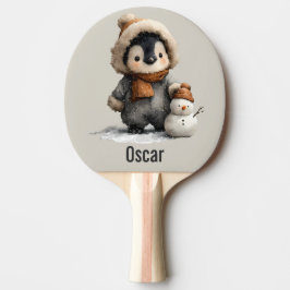 Raquete De Ping Pong Pinguim de Inverno com Desenho de Boneco de Neve