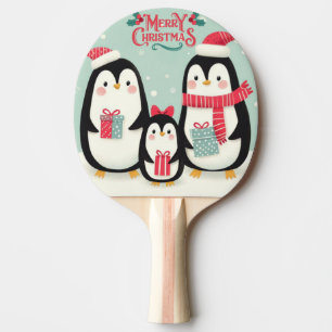 Raquete De Ping Pong Pinguins de neve de Natal feliz