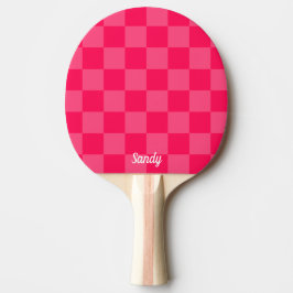 Raquete De Ping Pong Pink checkered background custom name 