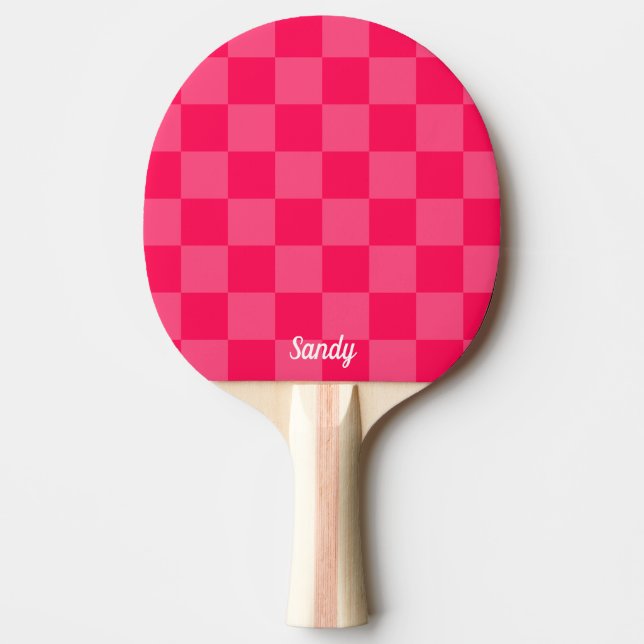 Raquete De Ping Pong Pink checkered background custom name  (Frente)
