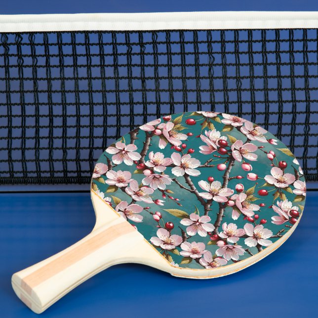 Raquete De Ping Pong Pink Cherry Blossomo Teal Fundo (Insitu)