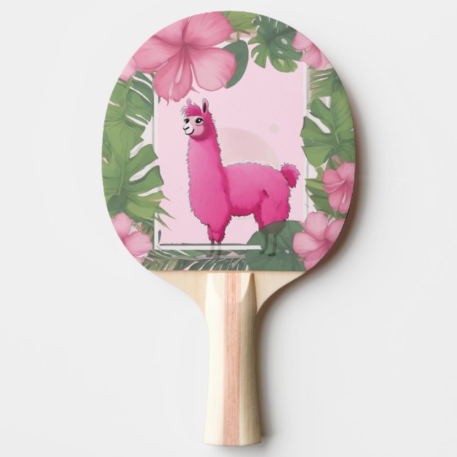 Raquete De Ping Pong Pink Happy Smiling Lama (Frente)