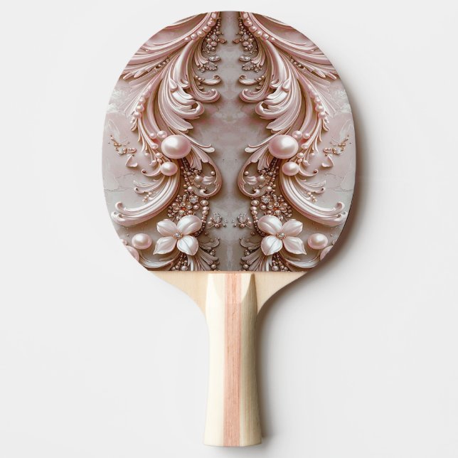 Raquete De Ping Pong Pink Ornate Pearl and Floral Ping Pong Paddle (Frente)
