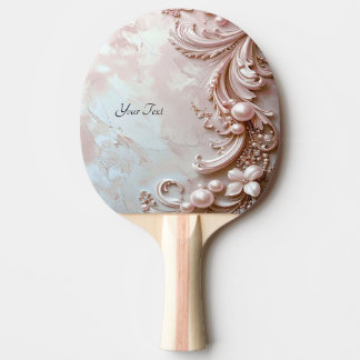 Raquete De Ping Pong Pink Ornate Pearl and Floral Ping Pong Paddle