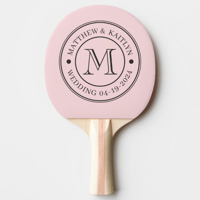 Raquete De Ping Pong Pink Whisper and Black Wedding Monogram (Frente)