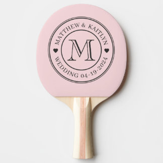 Raquete De Ping Pong Pink Whisper and Black Wedding Monogram Heart