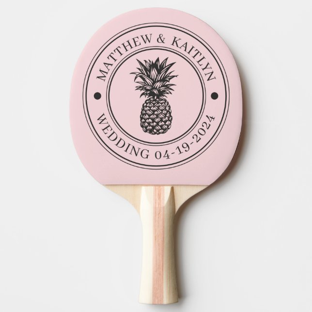 Raquete De Ping Pong Pink Whisper & Black Pineapple Wedding Crest &Name (Frente)