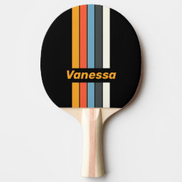 Raquete De Ping Pong Pino Arco-íris Escuro Retro com Faixas e Nome