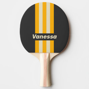 Raquete De Ping Pong Pino do Sol Preto Retro com Listras e Nome