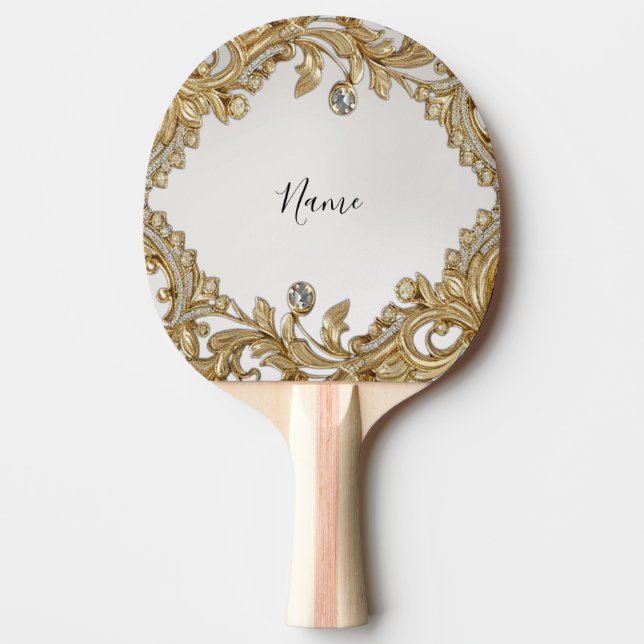 Raquete De Ping Pong Pino Dourado Decorativo (Frente)