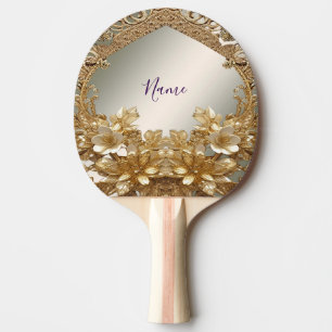 Raquete De Ping Pong Pino Floral do Ping Floral do Ornamentado Dourado 