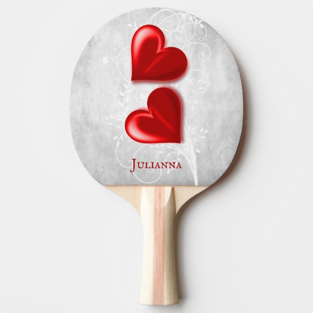 Raquete De Ping Pong Pino Ping Pong Personalizado Coração Vermelho (Frente)