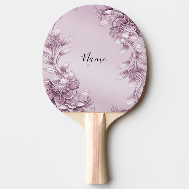 Raquete De Ping Pong Pino Pong Pino da Folhagem Floral Rosa (Frente)