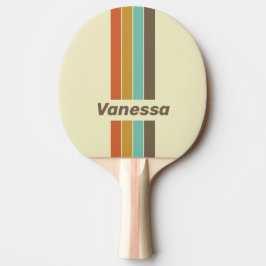Raquete De Ping Pong Pino Vintage Retro Arco-íris Listrado com Nome