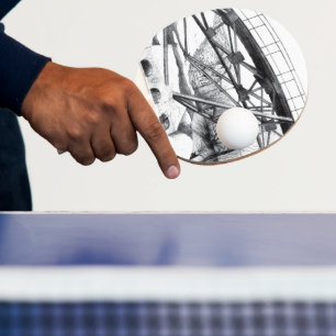 Raquete De Ping Pong Pinto-ponte antigo monocromo