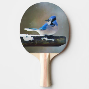 Raquete De Ping Pong Pintura Blue Jay - Arte Original para Pássaros
