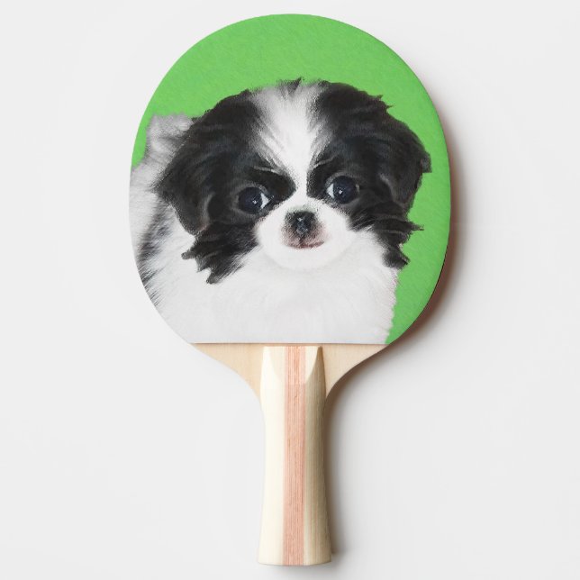 Raquete De Ping Pong Pintura De Cachorro Japonês - Arte Original De Cac (Frente)