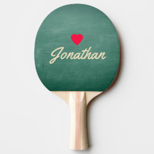 Raquete De Ping Pong Pintura de Giz Verde Antigo Coração Assinatura