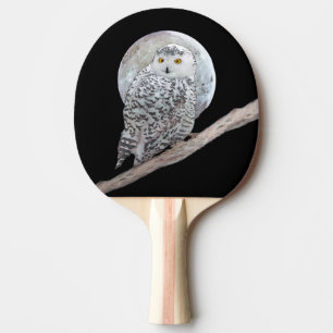 Raquete De Ping Pong Pintura de Moon e Coruja de Neve - Arte de Pássaro