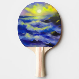 Raquete De Ping Pong Pintura de ondas azuis escuras sob o sol