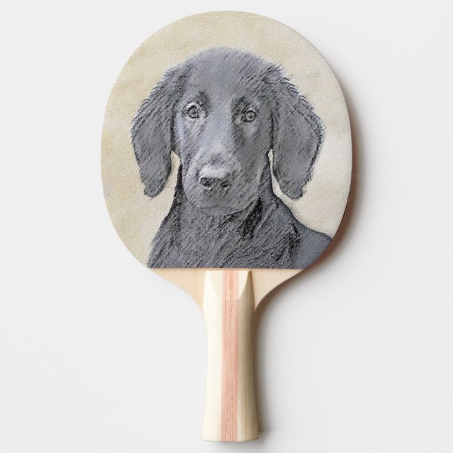 Raquete De Ping Pong Pintura De Retriever Revestida Plana - Arte De Cão (Frente)