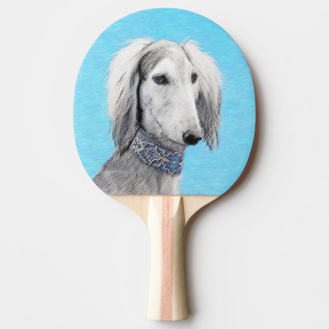 Raquete De Ping Pong Pintura de Saluki (Prata) - Arte de Cachorro Origi (Frente)