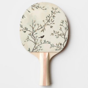 Raquete De Ping Pong Pintura em Aquarela Bege de Natureza Ramo de Pássa