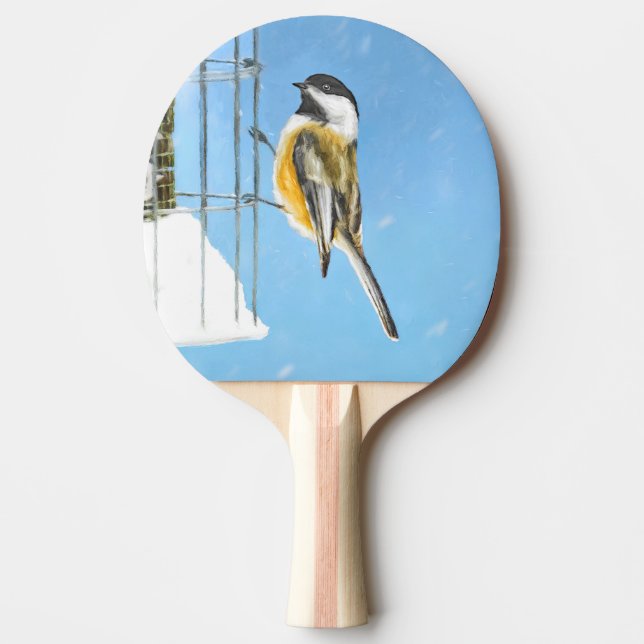 Raquete De Ping Pong Pintura no alimentador - Arte de pássaro original (Frente)