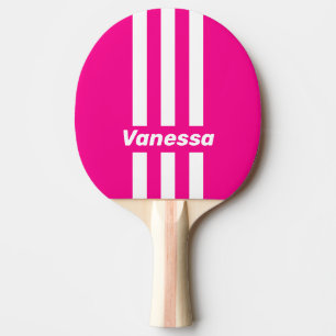 Raquete De Ping Pong Pirulito Rosa Retro com Três Listras e Nome