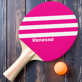 Raquete De Ping Pong Pirulito Rosa Retro com Três Listras e Nome