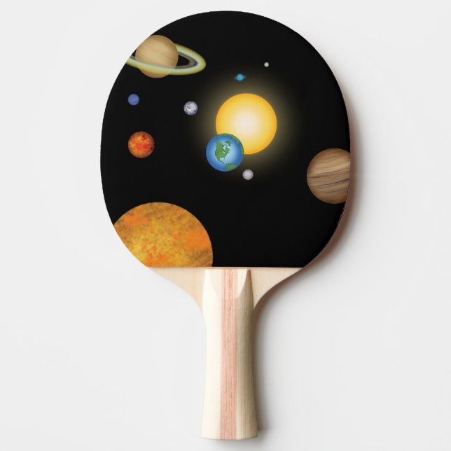 Raquete De Ping Pong Planetas do Sistema Solar no Espaço Escuro Profund (Frente)