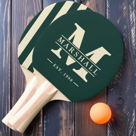 Raquete De Ping Pong Polo com Faixas e Sobreposição de Monograma e Nome
