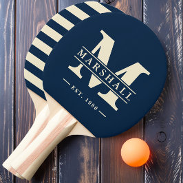 Raquete De Ping Pong Polo com Sobreposição de Monograma e Nome Azul Mar