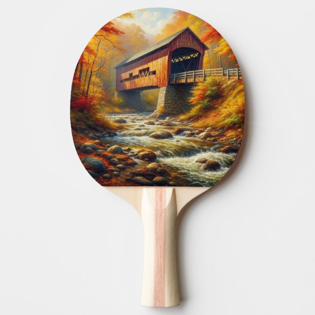 Raquete De Ping Pong ponte clássica coberta pelo outono (Frente)