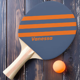 Raquete De Ping Pong Pôr do Sol Retrô na Costa com Três Listras e Nome