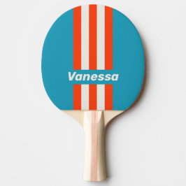 Raquete De Ping Pong Pôr do Sol Retro Ondas Listras com Nome