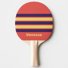 Raquete De Ping Pong Pôr do Sol Retro Surf Através de Listras com Nome