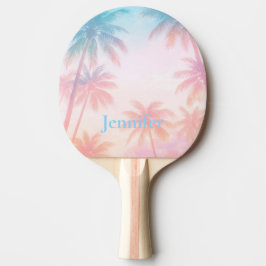 Raquete De Ping Pong Pôr do sol vintage de praia palmeiras pastel