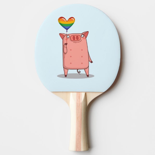 Raquete De Ping Pong Porco Com Balão Arco-Íris (Frente)