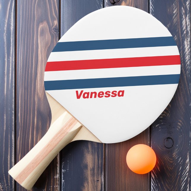 Raquete De Ping Pong Postman Nostalgic Stripes com Nome (Criador carregado)