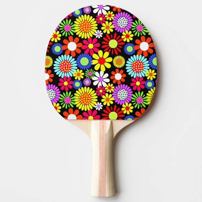 Raquete De Ping Pong Potência das flores do hippie-primavera (Frente)