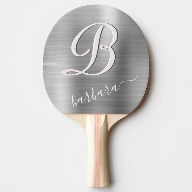 Raquete De Ping Pong Prata de metal escovada personalizada (Frente)