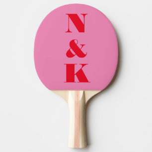 Raquete De Ping Pong Presente de Casal Monograma Vermelho Rosa Ousado p