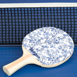 Raquete De Ping Pong Presente Floral Azul da Vintage em Francês Elegant