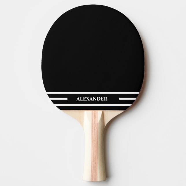 Raquete de Ping Pong Preta e Branca com Nome (Frente)
