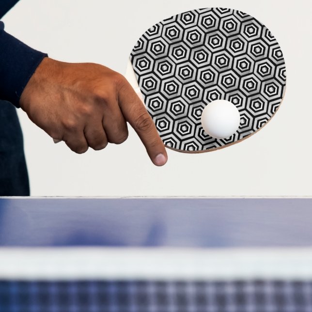 Raquete de Ping Pong Preto Branco Hexágono Geométr (Insitu)