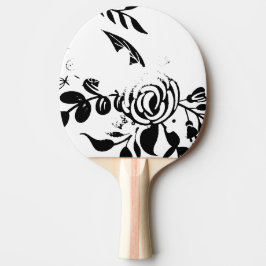 Raquete de Ping Pong Preto e Branco Floral Desbota